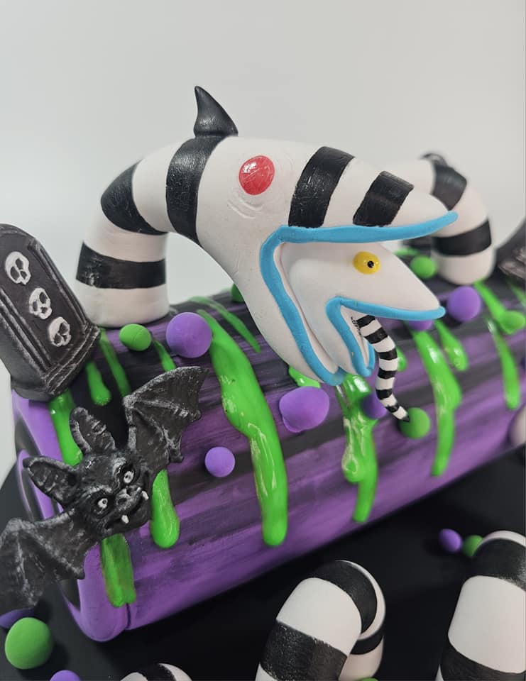 Sandworm yule log Prop, Beatle Juice Decor, Whimsical Decor