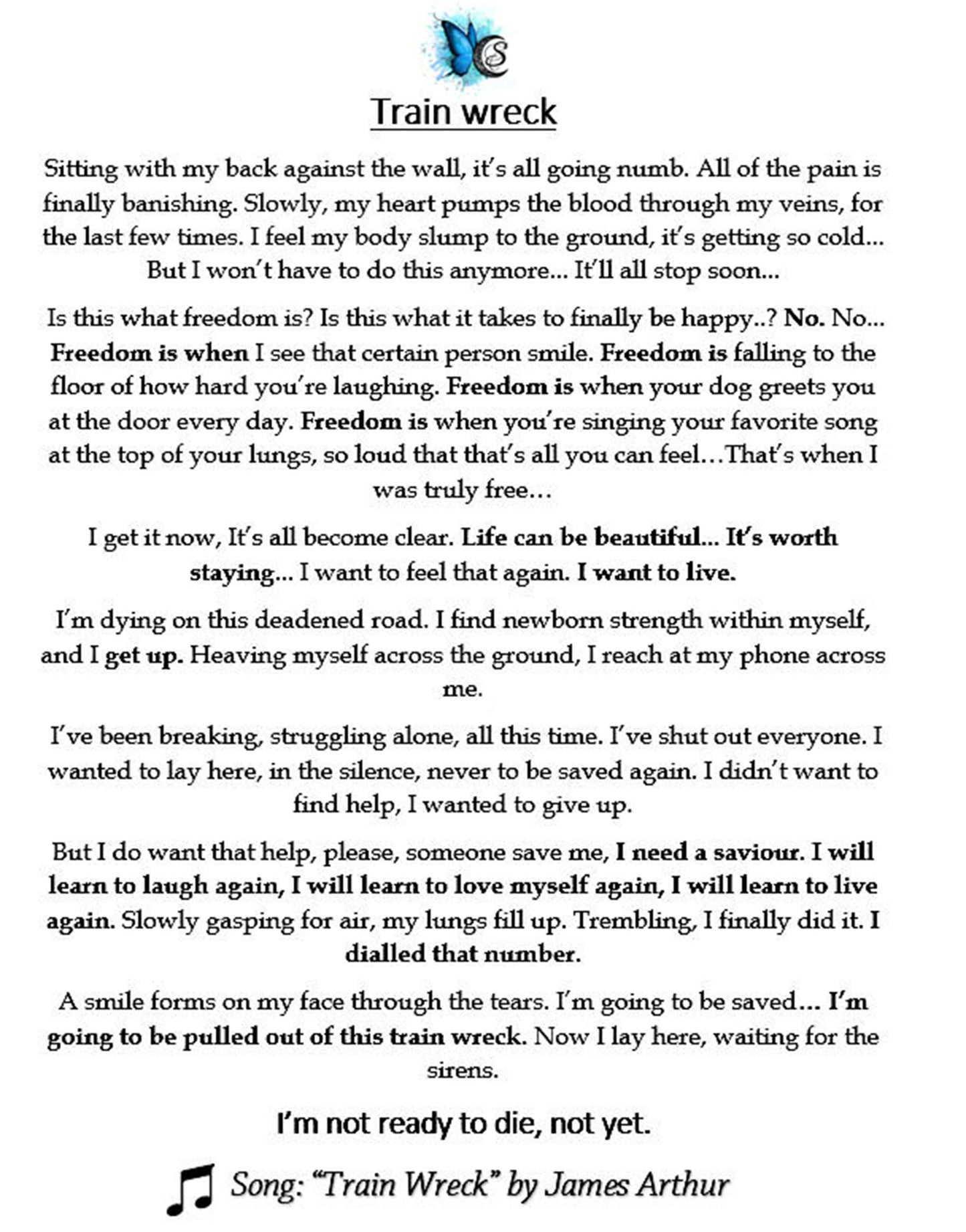 Trainwreck (Suicide prevention piece)