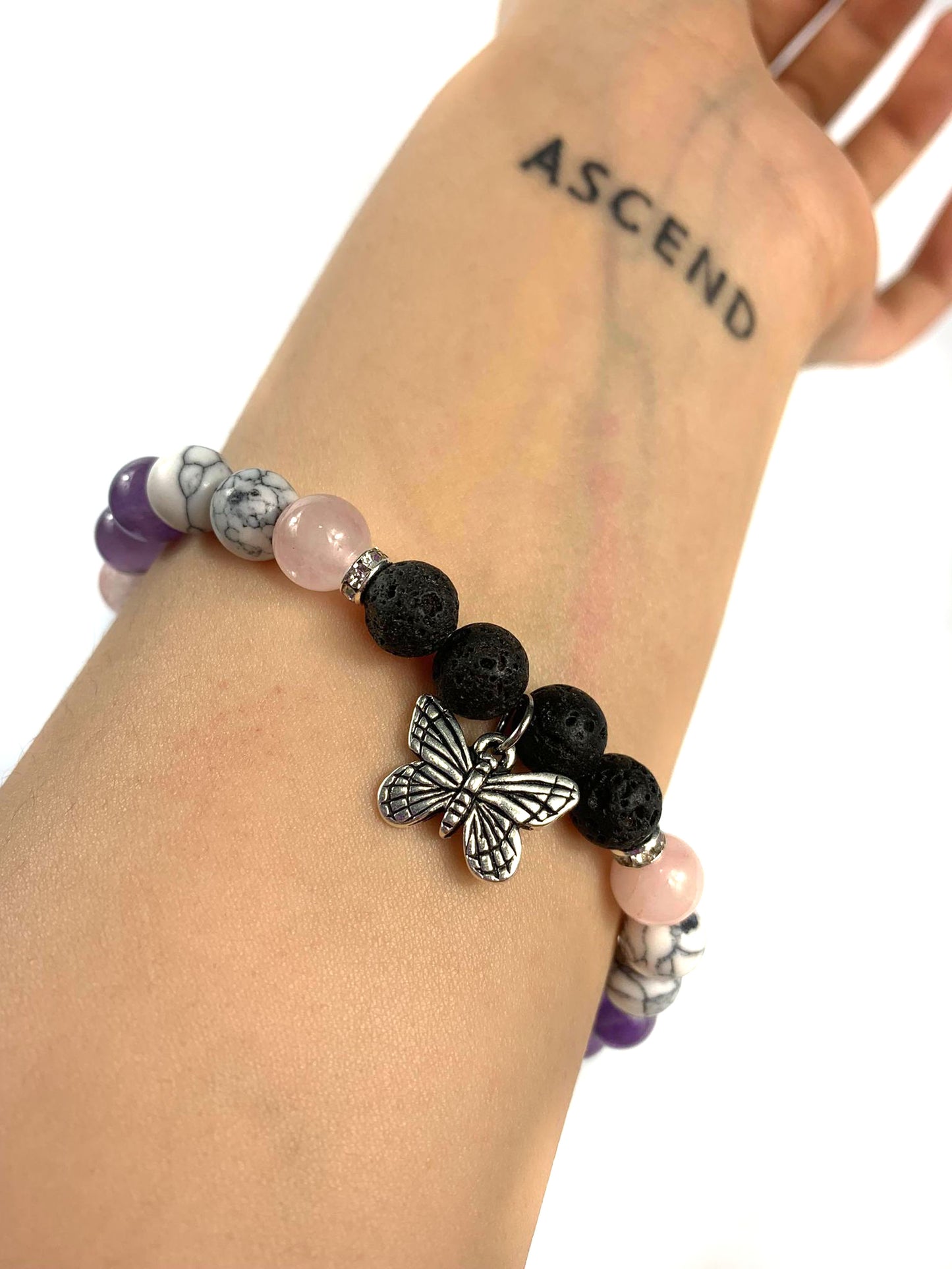 Anxiety Support Crystal Diffuser Bracelet (Customizable Charm) Pink/Purple