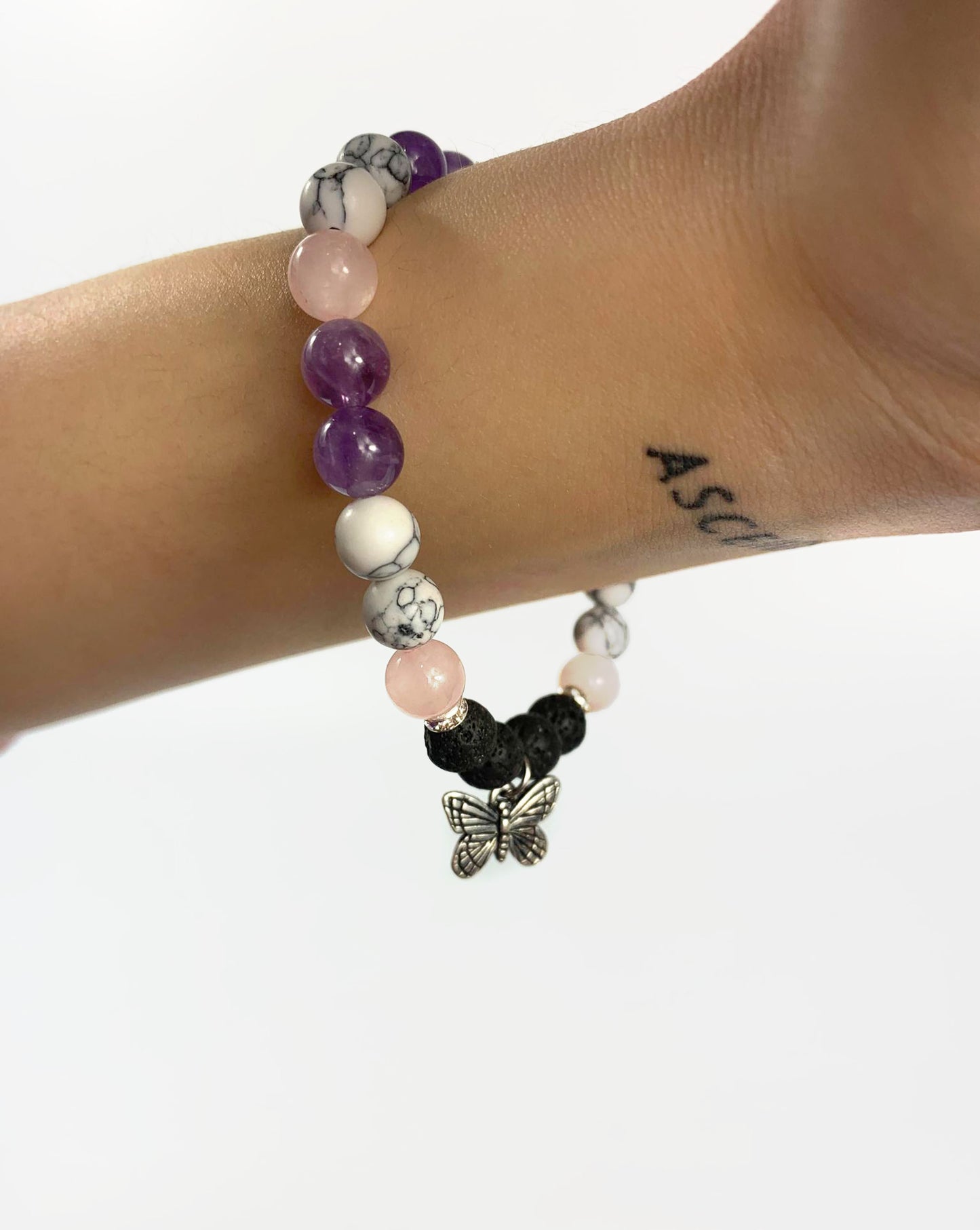 Anxiety Support Crystal Diffuser Bracelet (Customizable Charm) Pink/Purple