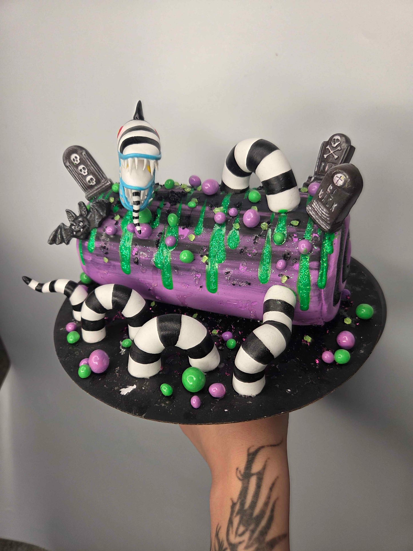 Sandworm yule log Prop, Beatle Juice Decor, Whimsical Decor