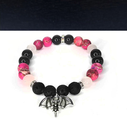 Anxiety & Depression Support Crystal Diffuser Bracelet (Customizable Charm) Pink/Magenta