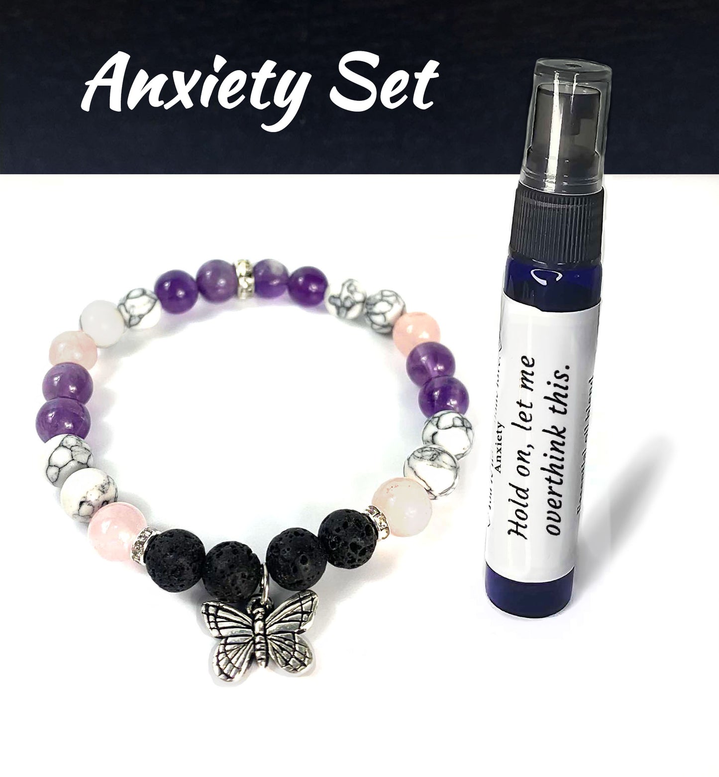 Anxiety Support Aromatherapy Set | Crystal Diffuser Bracelet (Customizable Charm) & Essential Oil Spray Bottle