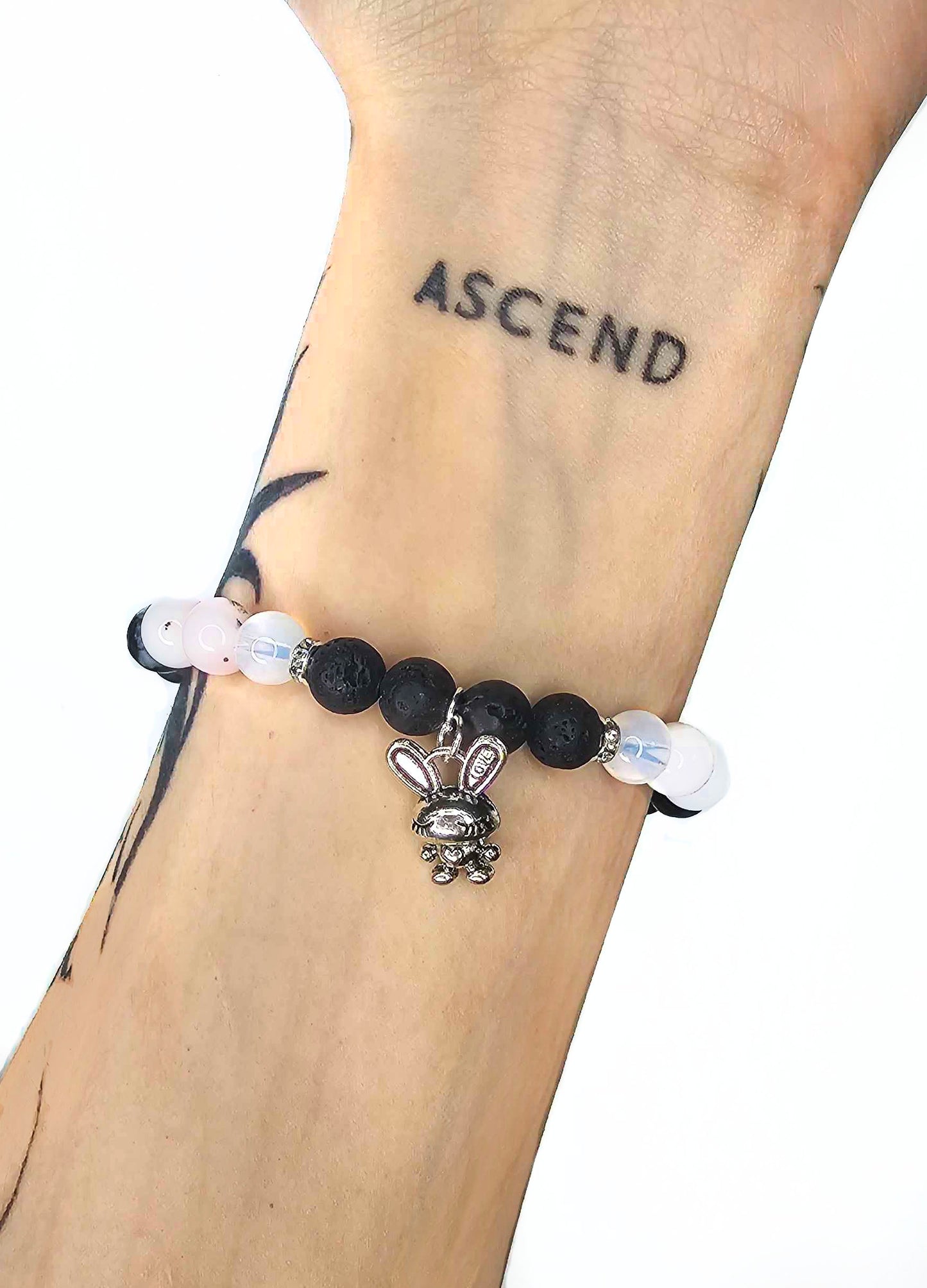 BPD & Emotion Regulation Support Crystal Diffuser Bracelet (Customizable Charm) Pink/White