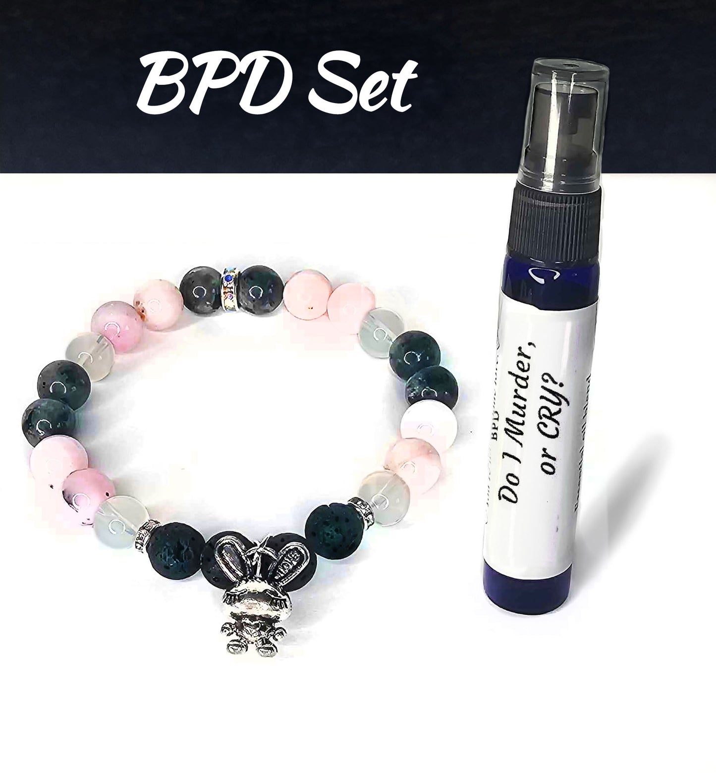 BPD & Emotion Regulation Support Aromatherapy Set | Crystal Diffuser Bracelet (Customizable Charm) & Essential Oil Spray Bottle