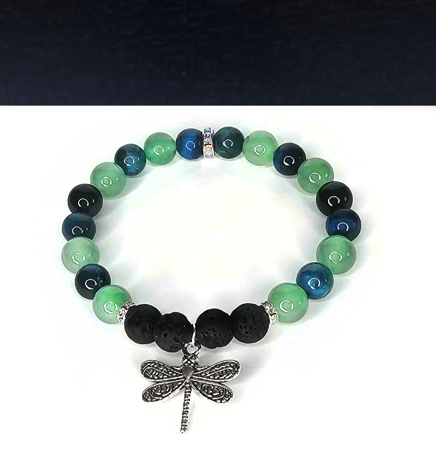 Depression & ADHD Support Crystal Diffuser Bracelet (Customizable Charm) Green/Blue