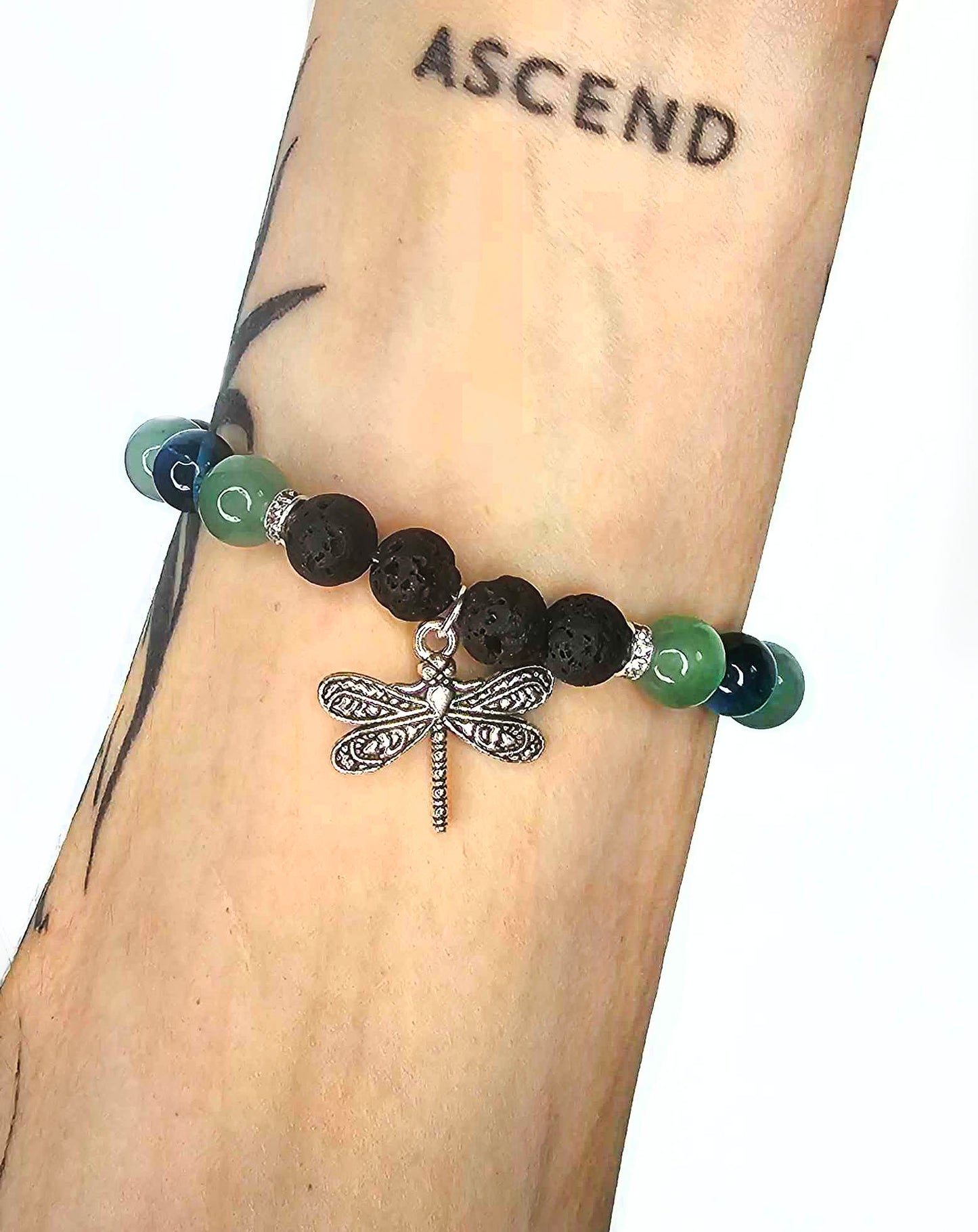 Depression & ADHD Support Crystal Diffuser Bracelet (Customizable Charm) Green/Blue