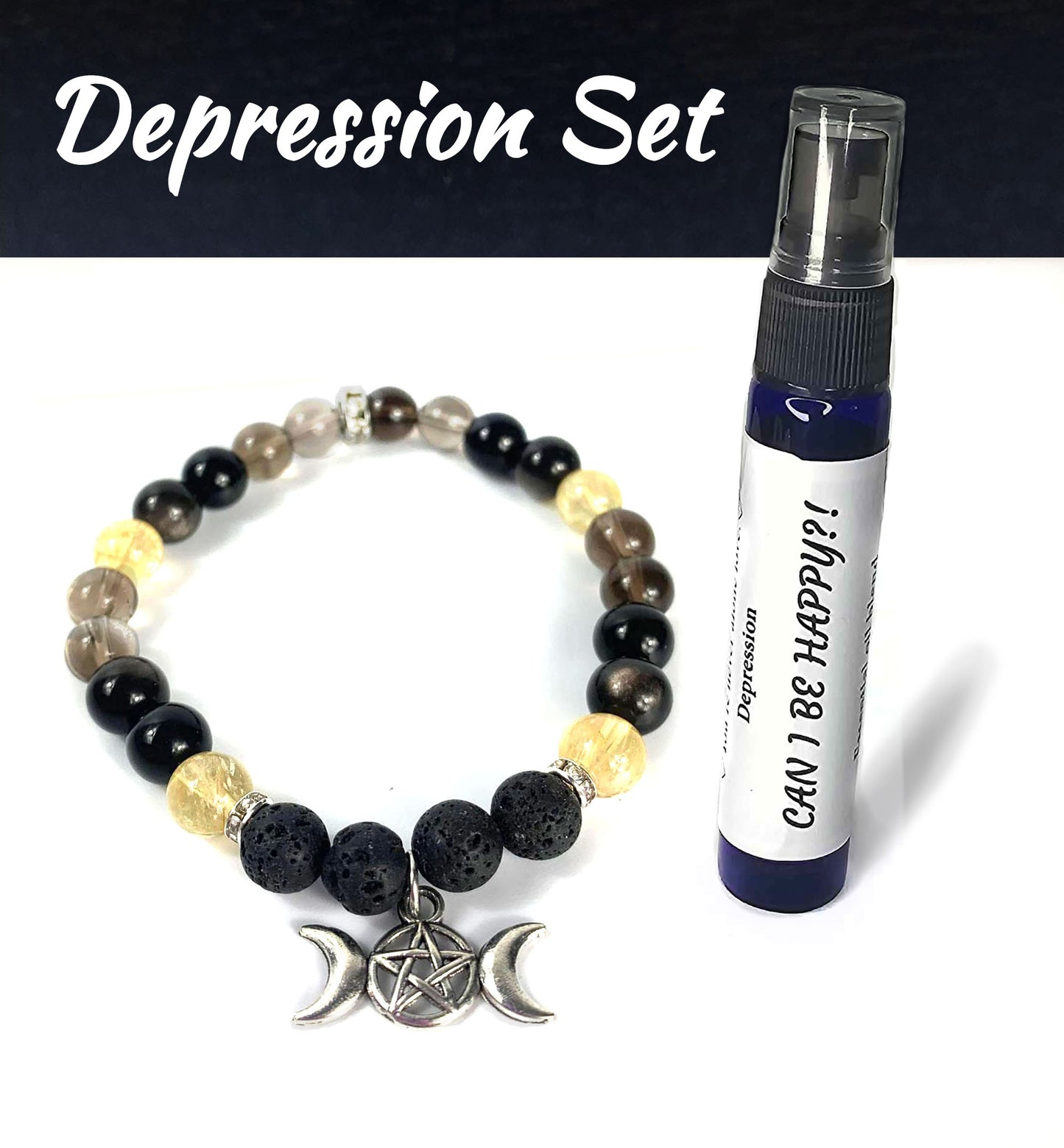 Depression Support Aromatherapy Set | Crystal Diffuser Bracelet (Customizable Charm) & Essential Oil Spray Bottle