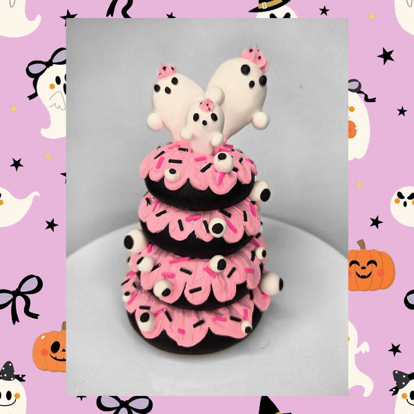 Ghost Donut Tower Prop, Whimsical Adorable Ghost Decor