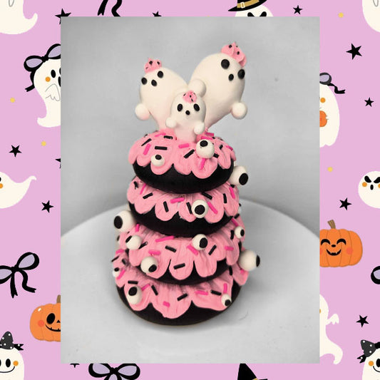 Ghost Donut Tower Prop, Whimsical Adorable Ghost Decor