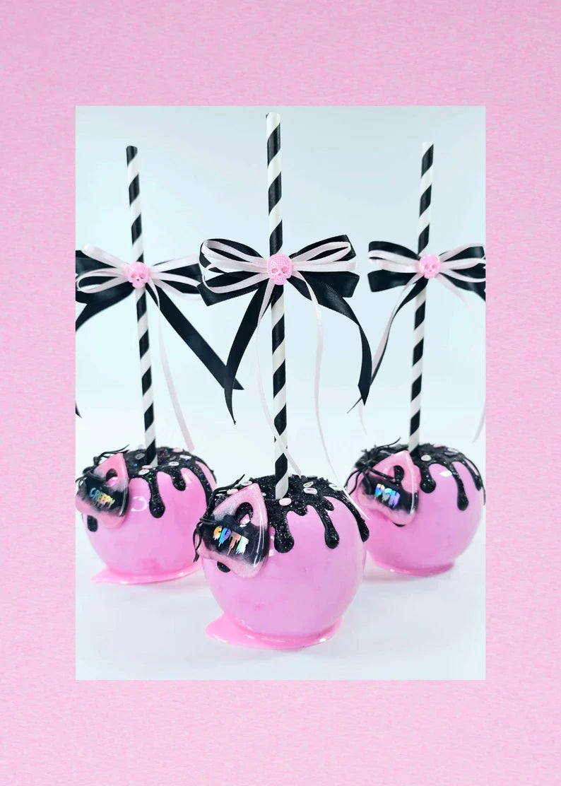 Pink Poison Candy Apples, Halloween Apple, Food Props, Faux Candy Apple