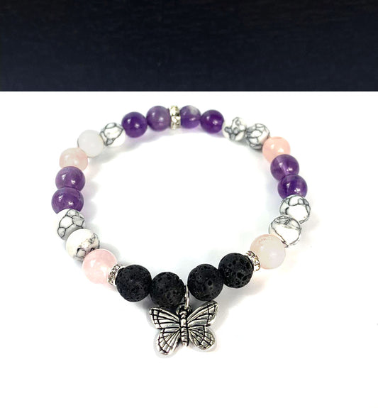 Anxiety Support Crystal Diffuser Bracelet (Customizable Charm) Pink/Purple